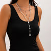 Multilayer Imitation Pearl Bead Necklace with Moon Water Drop and Star Pendants - Image 3