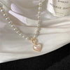Three-Layer Pearl Collar Choker Necklace with Heart Pendant - Image 12