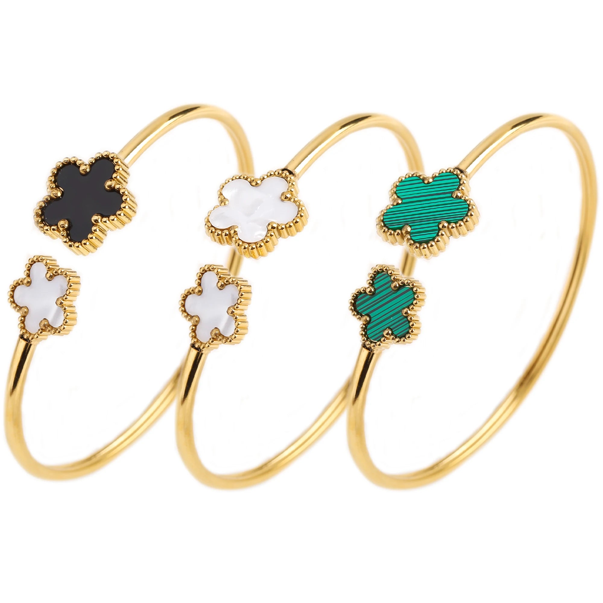 Gold-Plated Stainless Steel Five-Leaf Flower Open Bangle For Woman Girl Party Lucky Jewelry Accessories Daily Wear Clover - Image 1