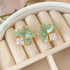 Green Enamel Oil Flower Stud Earrings for Women Fold Petal Square Rhinestones Earrings Party Sweet Jewelry Girls Gift - Image 4
