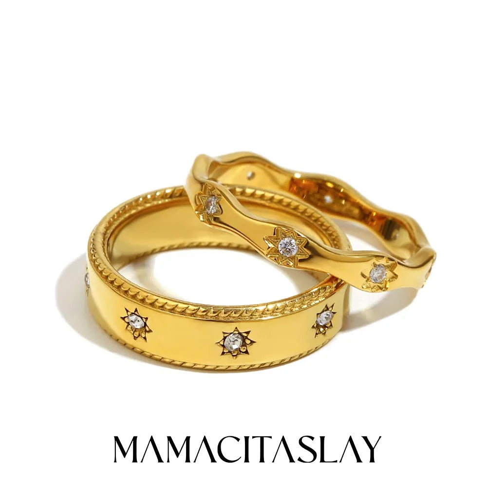 MamacitaSlay 316L Stainless Steel Zircon Star Ring Gold Plated Jewelry Women's Classic Ring Gift - Image 1