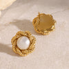 Elegant Stainless Steel Glossy Shine Shell Pearl Twist Texture Stud Earrings For Women Jewelry Gift - Image 5