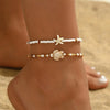 2pcs Brown Starfish And Turtle Designs Pendant Anklet for Women Summer Ocean Theme Foot Jewelry Ideal for Beach Vacations - Image 2