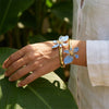 Elegant Enamel Flower Open Cuff Bracelet For Women Gold Plated Metal Pink White Blue Floral Bangles Beach Party Vacation Jewelry - Image 4