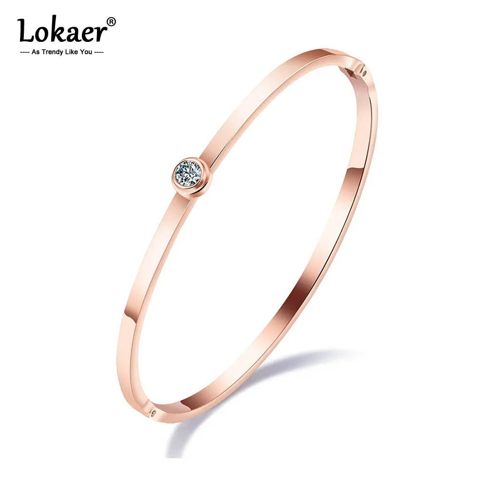 Rose Gold Plated Stainless Steel Bangles For Women Mosaic Cubic Zirconia Simple Cuff Bracelet Jewelry Gifts - Image 1
