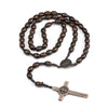 Car Hanging Ornament Handmade Rosary Necklace Wood Religious Wood Beads Necklace Mellow Catholic Crucifix Pendant Chain - Image 1