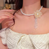 Romantic Niche Pink Sweet Flower Collarbone Chain Versatile Temperament Necklace Women's Pearl Fringe Collarbone Chain - Image 14