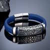 Punk Viking Style Stainless Steel Compass Norse Runes Amulet Beads Braided Blue Leather Bracelet - Image 3
