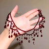 Red Teardrop Tassel Pearl Beaded Multi-Layer Collarbone Necklace, Dark Elegant Unique Design for Women - Image 6