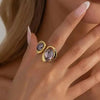 IngeSight.Z Inlay Acrylic Rhinestone Ring for Women Romantic Gold Color Open Metal Rings Jewelry Steampunk Gift - Image 2