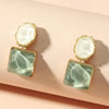 Colorful Green Stone Resin Square Stud Earrings For Women Light French Earrings Jewelry Gifts - Image 1
