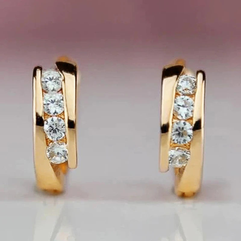 Brass Hoop Earrings with Cubic Zirconia Details in Gold-Tone and Silver-Tone - Image 1