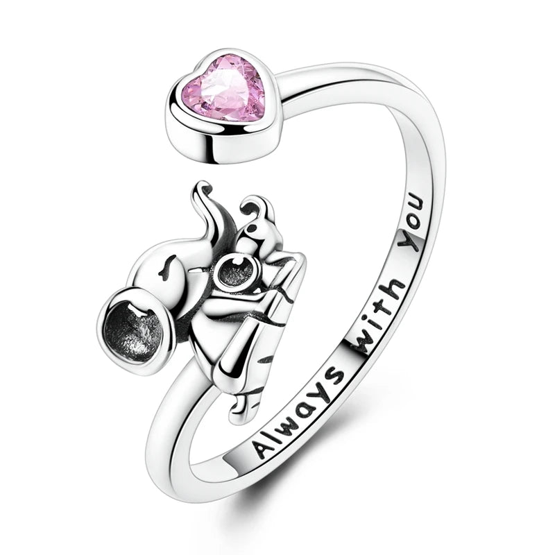 Silver Elephant Parent-Child Open Rings For Women Girls Jewelry Birthday Anniversary Gifts - Image 1