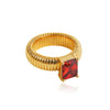 Chunky Striped Ring with Square Crystal in Gold-Tone - Image 7