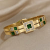 Stainless Steel Large Green Zircon Gold Plated Bracelet Rhinestone Layered Cuff Bracelet Jewelry - Image 4