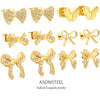 Butterfly Bow Shaped Zircon Stud Earrings Stainless Steel Piercing Gold Color Stylish For Women Jewelry - Image 1