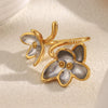 La. Muses Mixed Color Flower Double Headed Stainless Steel Women's Open Ring Pvd Gold Plated Daily Jewelry Accessories - Image 3