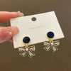 Round Bow Drop Earrings for Women Black Enamel Oil Imitation Pearl Crystal Dangle Earrings Cute Sweet Party Jewelry Gift - Image 3