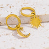 Asymmetric Stainless Steel Gold Color Sun Moon Pendant Drop Earrings For Women Shiny Zirconia Earrings Jewelry - Image 4