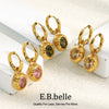 Colorful Zircon Stone Hoop Earring Hammered Pattern Oval Earrings Stainless Steel Gold Plated For Women's Gift - Image 1