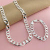 Silver 12mm Side Chain Bracelet 20cm Necklace Jewelry Set, Suitable For Men'S Daily Wear - Image 2