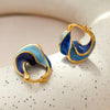 Enamel Blue Color Metal Texture Small Hoop Earrings for Women Gold Plated Statement Ear Buckle Creative Jewelry Gifts - Image 1