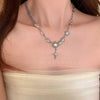 Kpop Shiny Star Necklace for Women Y2K Crystal Zircon Cross Pendant Necklaces Girls Antique Silver Color Clavicle Chain - Image 16