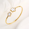 Gold-Plated Stainless Steel Five-Leaf Flower Open Bangle For Woman Girl Party Lucky Jewelry Accessories Daily Wear Clover - Image 2