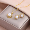 Vintage Pearl Pendant Necklaces Earrings For Women Female Daily Wear Stainless Steel Jewelry Set Girls Party Gift - Image 1
