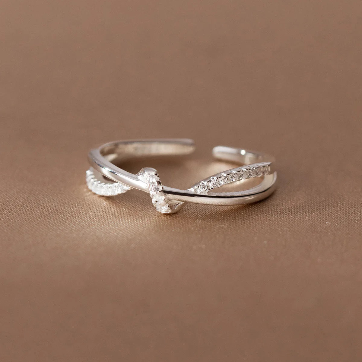 Silver Cross Knotting Zircon Rings For Women Girls Wedding Jewelry Accessories Jewellery Argent - Image 1