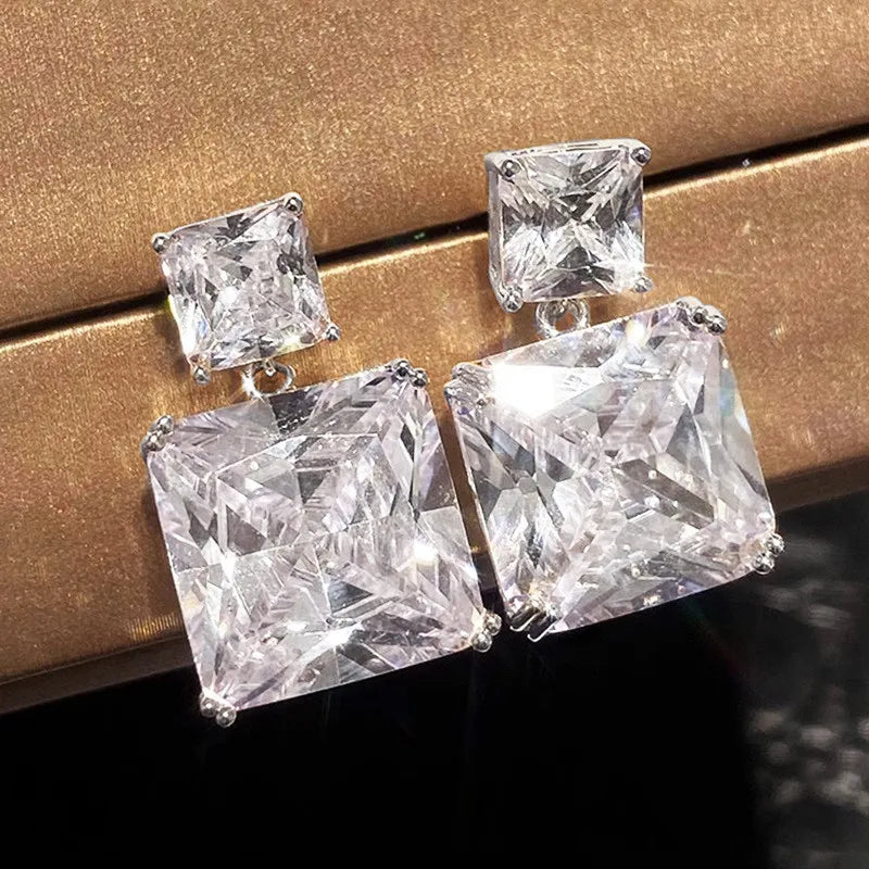 Silver Drop Earrings with Cubic Zirconia Crystal Shiny Female Wedding Earring Statement Jewelry - Image 1