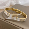 1pc Full Rhinestone Gold Color Glitter Zircon Stainless Steel Bracelet Bangle for Women Crossed Open Cuff Bangles - Image 3
