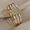 Stainless Steel Zircon Creative Bangles Bracelets For Women Bowknot Leaf Twist Wristband Wide Jewelry - Image 14