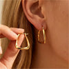 Gold Color Geometric Design Twisted Square Hoop Earrings For Women Creative Young Girls Party Wedding Jewelry - Image 3
