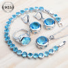 Bridal Women Blue Zircon Jewelry Sets Silver Women Wedding Jewelry Charms Rings Bracelets Earrings Set Pendant Necklace - Image 1