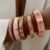 Sweet Pink Enamel Dropped Glaze Flower Texture Bracelet For Women Retro Leaf Star Floral Embossed Zircon Bangle Party Jewelry - Image 3