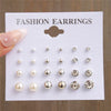 Korean Women Earrings 12 Pair/Set Beige White Pearl Simple Earrings Wedding Jewelry For Gift Valentine's Day gift - Image 23