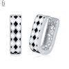 Silver Needle Black White Grid Hoop Earrings for Women Enamel Geometry Earrings Jewelry Gifts - Image 7