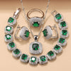 Square Cubic Zirconia Silver Wedding Jewelry Sets Earrings Necklace Bracelet Ring For Women Gift - Image 11