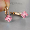 Cute Female Champagne Square Jewelry Crystal Zircon Stone Hoop Earring Rose Gold Color Wedding Earrings For Women - Image 23