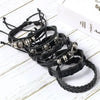 6pcs/Set Black Punk Skull Star Shaped Alloy Pu Leather Bracelet - Image 2