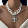 Elegant Multilayer Smooth Imitation Pearl Long Necklace for Women Jesus Cross Pendant Necklace Banquet Neck Jewelry - Image 11