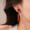 Vintage Red Resin Imitation Pearl Drop Earrings for Women Water Drop Long Hanging Earrings Suitable for Wedding Party Wear - Image 3