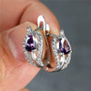 Cute Water Drop Stone Hoop Earrings Multicolor Zircon Crystal Leaf Earrings Charm Silver Color Wedding Earrings For Women - Image 8