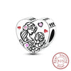 Silver Charm Bead Mother's Day Love Heart Family Charm Bead Pendant Fits Bracelet Womens Jewelry Gifts - Image 24