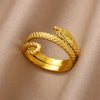 316L Gold Plated Stainless Steel Snake Rings For Women Men Open Adjustable Ring Vintage Gothic Aesthetic Jewelry - Image 7