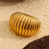 316L Stainless Steel Wide Ribbed Dome Shape Chunky Ring Gold Plated Pvd Jewelry For Women Daily Wear - Image 5