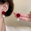 Korean Flocked Flower Pear Earings Jewelry Elegant Bowknot Rose Earrings for Women Stud Earrings Gifts - Image 2