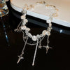 Silver Color Hollow Star Choker Necklaces For Women Long Tassel Rhinestone Imitation Pearl Chain Necklaces Statements Jewelry K - Image 7