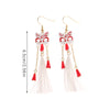 Chinese Style Fox Mask Folding Fan Asymmetrical Long Tassel Earrings For Women Girls Cherry Blossom Earring Christmas Jewelry - Image 6